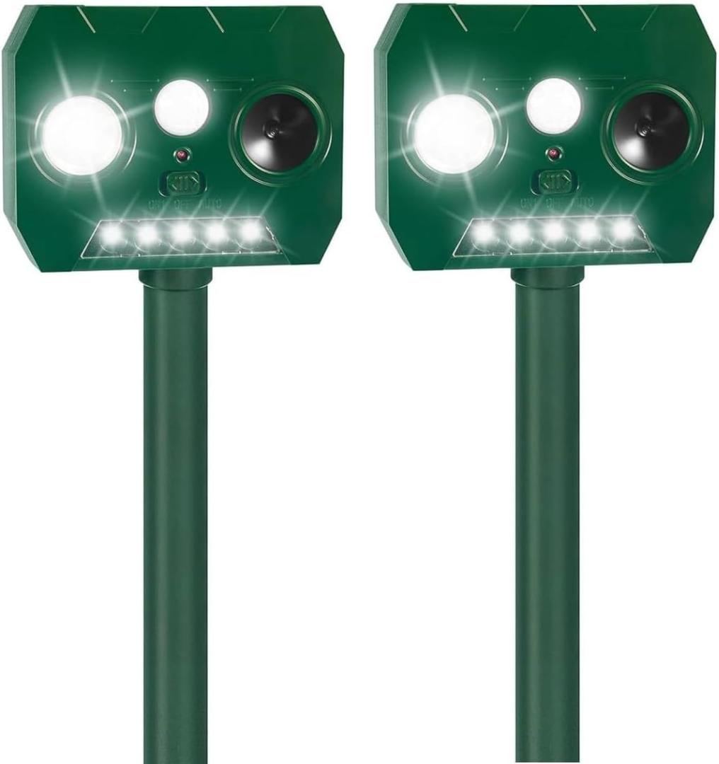 Solar Ultrasonic Animal Repeller Racoon Sonic Fortress Pro Cat Repellent Outdoor, Dog Repellent for Yard with Motion Sensor&Flash Light to Scare Deer Rabbit Coyote Squirrel Out of Garden Farm(2Pack)