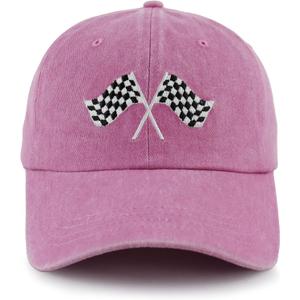Racing Hat for Men Women, Adjustable Embroidered Washed Cotton Checkered Flags Race Car Baseball Cap (One Size, Pink)