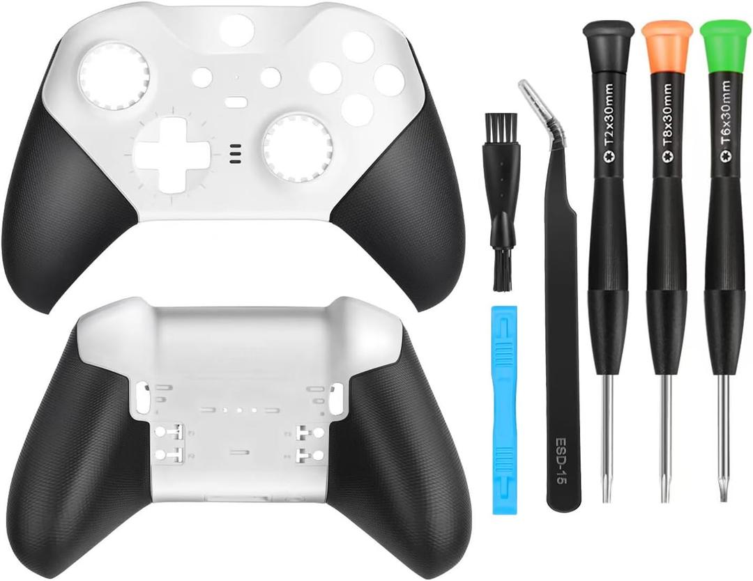 Front Back Housing Shell Faceplate Grip Cover Replacement Repair Parts Accessories Kit for Elite Series 2 Controller (White)