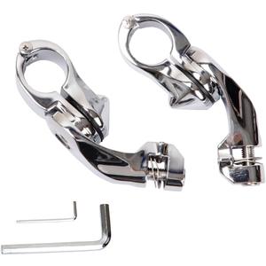 HY-SPEED 32mm 1-1/4" Short Angled Adjustable Highway Foot Peg 1.25" Crash Bar Mount Kit Fits For Softail Sportster Electra Road Glide Road King Street Glide (2x Mounting Clamps, Chrome)
