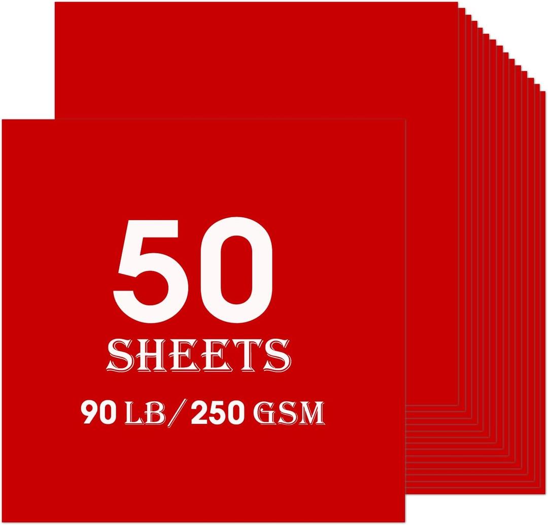 Red Cardstock 50 sheets, 12 x 12 Cardstock Paper Bulk Construction Paper,250GSM Card Stock Printer Paper Scrapbooking Supplies for Diy Crafts Cricut Card Making (Red)