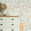 Dimoon Floral Wallpaper Peel and Stick Floral Leaves Contact Paper Beige Green Renter Friendly Wallpaper Removable Textured Farmhouse Cottage Wall Paper for Bathroom Bedroom Vinyl Roll 17.3" X 78.7"
