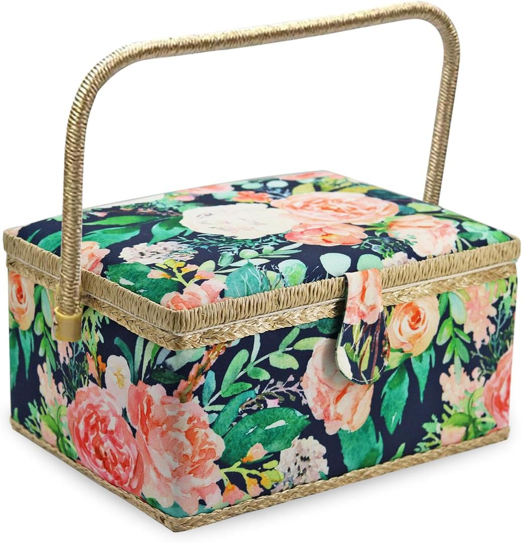 Large Sewing Basket with Accessories, Sewing Organizer Box for Sewing Supplies and DIY Crafting Tools Storage Christmas Gift for Sewing Craft Lovers (Green flowers) Large Sewing Basket with Accessories, Sewing Organizer Box for Sewing Supplies and DIY Crafting Tools Storage Christmas Gift for Sewing Craft Lovers (Green flowers)
