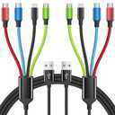 4 in 1 Multi Charging Cable [2Pack 5FT], Tangle Free USB C Car Charger Cable Nylon Braided with 2 USB-C/IP/Micro, Travel Charging Cords for iPhone Android iPad and More (Black_Red_Blue_Green)