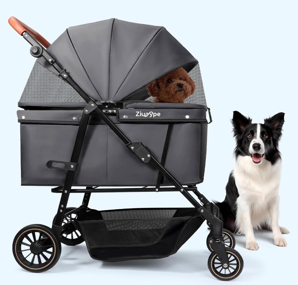 Dog Stroller for Large & Medium Dogs (20–132 lbs), for 2 Small Dogs | Pet Stroller, Cat Strollers for 2 Cats, Extra Large Heavy Duty, Foldable & Fully Ventilated Design, Gray