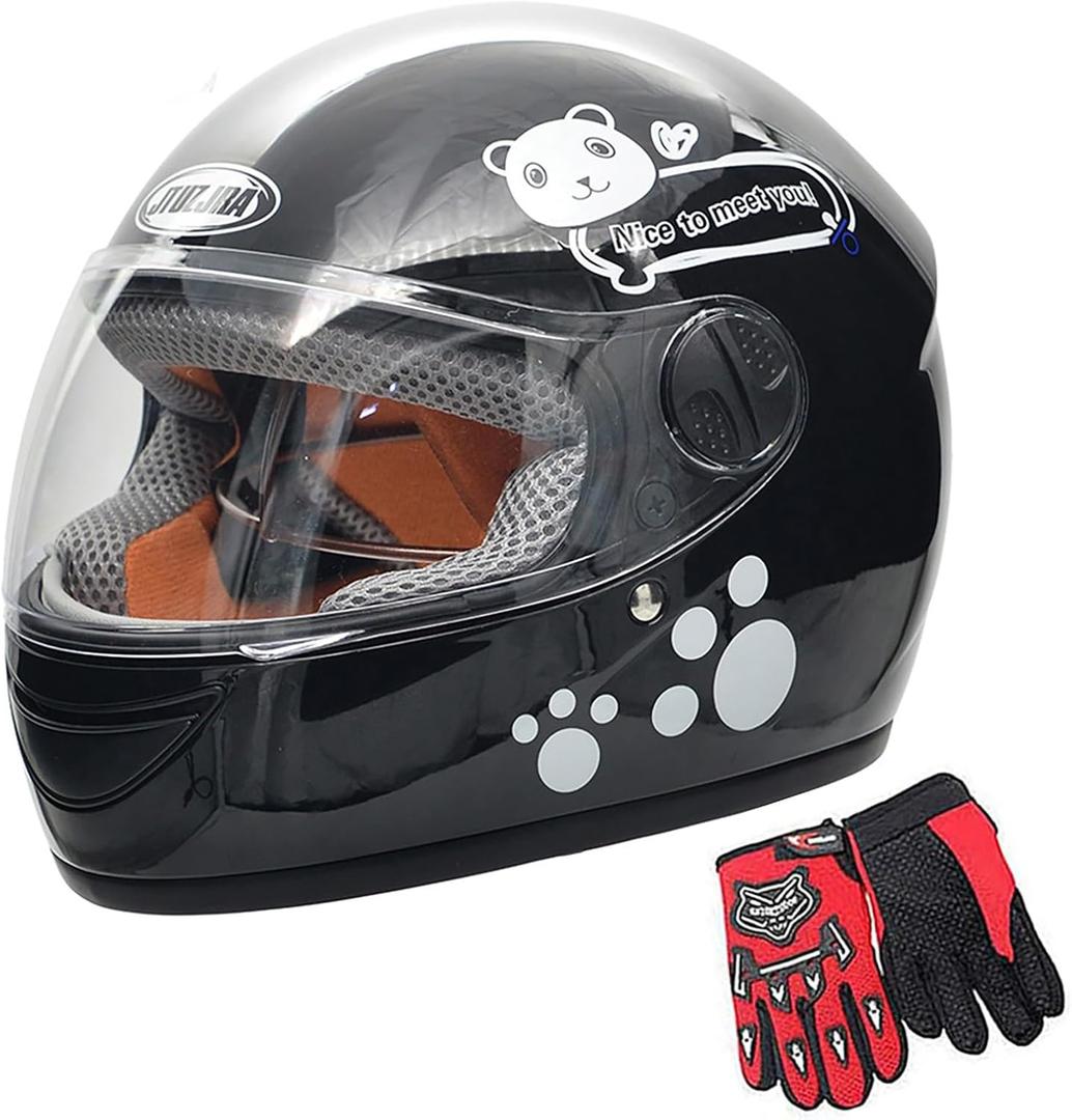 Kids Bike Helmet with Gloves, for Pedal Scooter, Motorcycle, ATV, Quad Bicycle, Suitable for Ages 3-6 (Black)