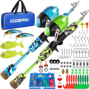ODDSPRO Kids Fishing Pole Pink, Portable Telescopic Fishing Rod and Reel Combo Kit - with Spincast Fishing Reel Tackle Box for Girls, Youth (4.92 ft, 2 pack (Blue+Green))