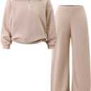RoseSeek Girl's 2 Piece Clothing Sets Collared Half Zip Sweatshirts and Wide Leg Pants Fall Outfits, Apricot 5Y