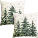 AVOIN colorlife Christmas Trees Snowflake Throw Pillow Covers Set of 2, 18 x 18 Inch Winter Holiday Cushion Case Decoration for Sofa Couch (Green)