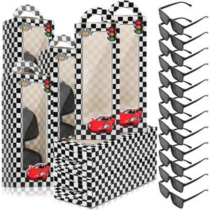 24 Pieces Racecar Checkered Party Favors Black Sunglasses Checkered Racing Party Favor Bags Race Car Theme Birthday Supplies