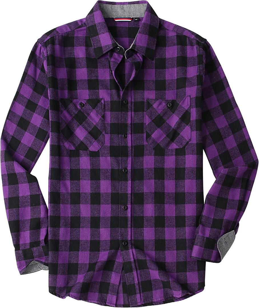 Alex Vando Mens Button Down Shirts Flannel Shirt Long Sleeve (Small, Purple/Black)
