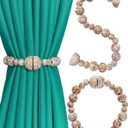 Beautiful Strong Magnetic Curtain Tiebacks Boho Farmhouse Decor (Whitewashed, 2 Pack)