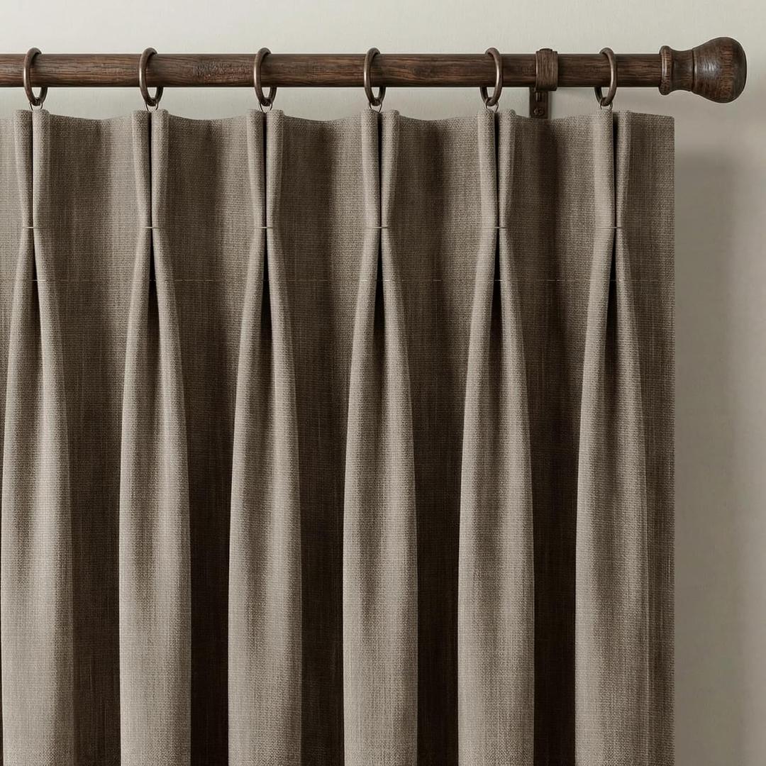 NICETOWN French Taupe Pinch Pleated Linen Curtains 84" Length - Room Darkening Drapes Sophisticated Backdrop for Timeless Home Decor Beautiful Window Treatments,40" Wide Each Panel, 1 Pair