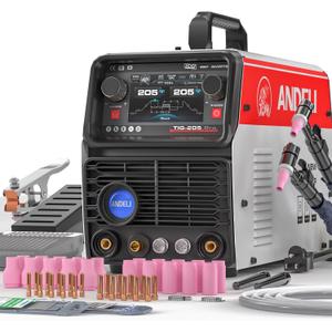 ANDELI AC/DC Aluminum TIG WELDER with Pulse 110V/220V Dual Voltage TIG Welding Machine with Foot Pedal, 205Amp Cold Welding Machine Large LCD Digital Display TIG-205 PRO