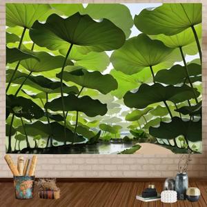 FENDROM Nature Lotus Leaf Tapestry Plant Tapestry Green Natural Scenery Wall Hanging 3D Wall Art For Bedroom Living room Dorm (90L" x 71W")
