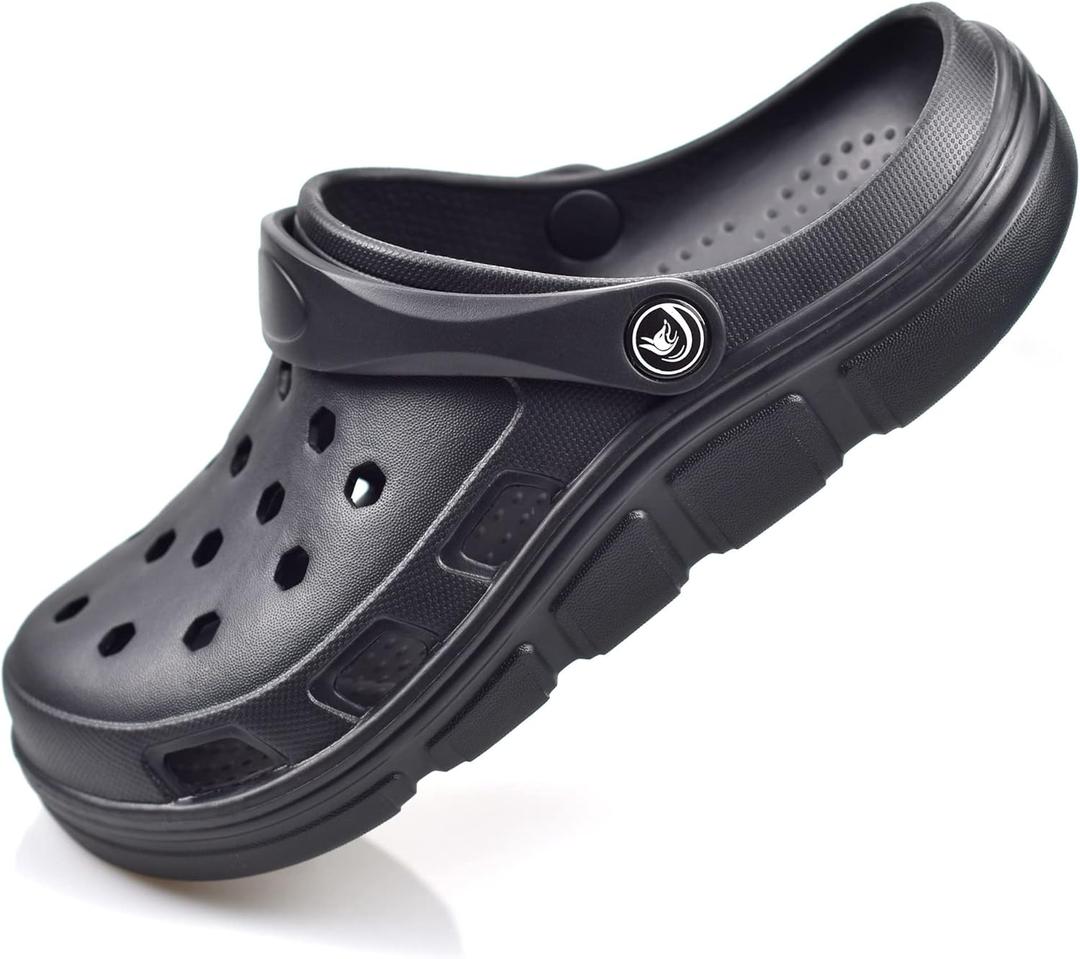 PIMIO Garden Clogs for Women and Men,Slip On Work Shoes with Arch Support,Womens Mens Quick-Dry Water Shoes Casual Sandals,Comfortable Slippers (9 Women/7 Men, B Black)