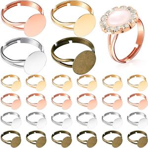 Herdear 40 Pieces Blank Ring Plated 12 mm DIY Adjustable Flat Blank Ring Base Jewelry Making Supplies(Silver, Gold, Rose Gold, Antique Bronze)