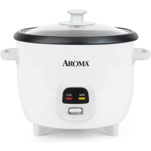 AROMA Rice Cooker, 3-Cup (Uncooked) / 6-Cup (Cooked), Small Rice Cooker, Oatmeal Cooker, Soup Maker, Auto Keep Warm, 1.5 Qt, White, ARC-393NG