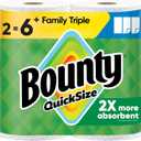 Bounty Paper Towels Quick Size, White, 2 Family Triple Rolls = 6+ Regular Rolls