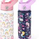 Fimibuke Kids Insulated Water Bottle, 18oz BPA FREE Kids Cup with Straw Double Wall Vacuum Tumbler 18/8 Stainless Steel Leak Proof Toddler Water Bottle for School Boys Girls (2 Pack, Rainbow/Mermaid)