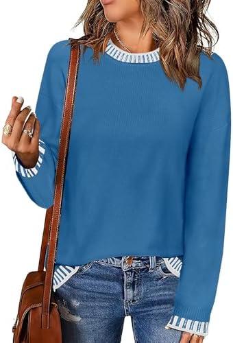 PrinStory Women's Long Sleeve Sweaters Loose Fit Crewneck Pullover Tops with Side Slits 2025 Fall Outfits Fashion Clothes, Size M