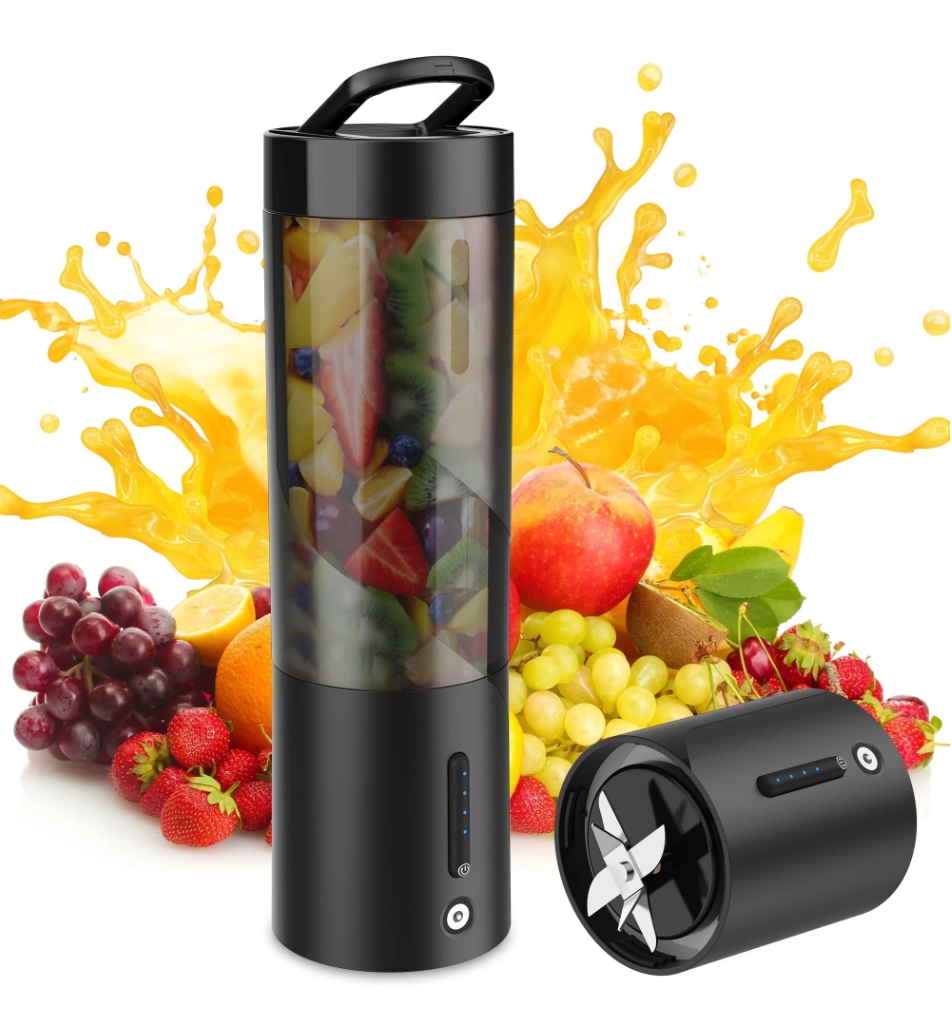 COKUNST 18oz Portable Blender with 6 Blades for Protein & Shakes, USB Rechargeable Juices Mixer, Small Blender with Extra Handle Lid for Travel Sports Outgoing-Black