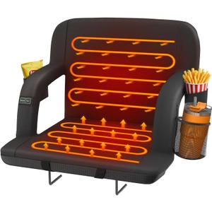 HOPERAN Dual-Sided Heated Stadium Seats for Bleachers with Back Support, 3 Levels Heating Stadium Seating for Bleachers Seat with Backrest, 5 Pockets Portable Stadium Chair for Outdoor (21", Black)