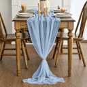 Artoid Mode Boho Cheesecloth Gauze Ice Blue Wedding Table Runner, 120 Inch Seasonal Fabric Kitchen Dining Holiday Table Decor for Home Party Indoor