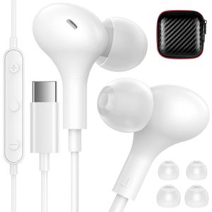 iMangoo for Apple USB C Wired Headphones, Hi-Fi Sound Corded Earbuds, Ergonomic Small in Ear Buds for iPhone 17 Pro Max/17e/16 Plus/16e/15, for Samsung S26/S25 Ultra/for Pixel Type C Earphones White