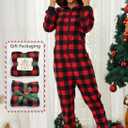U2SKIIN Couple Onesie Pajama Sets, Hooded Zipper Christmas Matching Plaid Pjs Set for Men and Women Soft Warm Jumpsuit (Red, S)