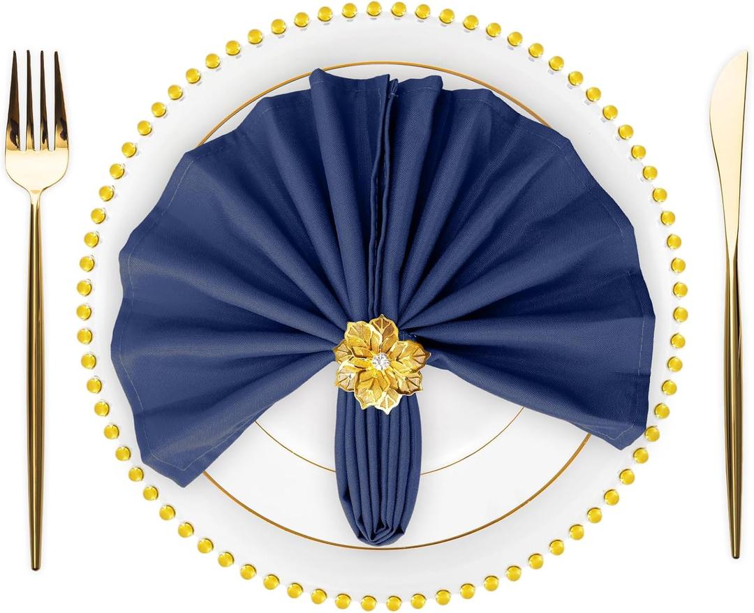 SuperO Set of 80 Cloth Napkins 17 x 17 Inch, Polyester Solid Washable Dinner Napkins with Hemmed Edges,Great for Restaurant, Wedding and Party(Navy Blue)
