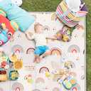 PIGLOG Foldable Baby Play Mat, 50x50 Playpen Mat, Safe Foam Playmat for Tummy Time, Waterproof Playmats for Babies and Toddlers Kids, Reversible Portable Floor Mat for Infant, Rainbow + Three Colors