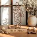 Thyle Easter Decorations He Is Risen Wooden Sign Easter Rustic Farmhouse Tabletop Decor Religious Jesus Tiered Tray Decor Christian Gifts for Home Kitchen Party Favors