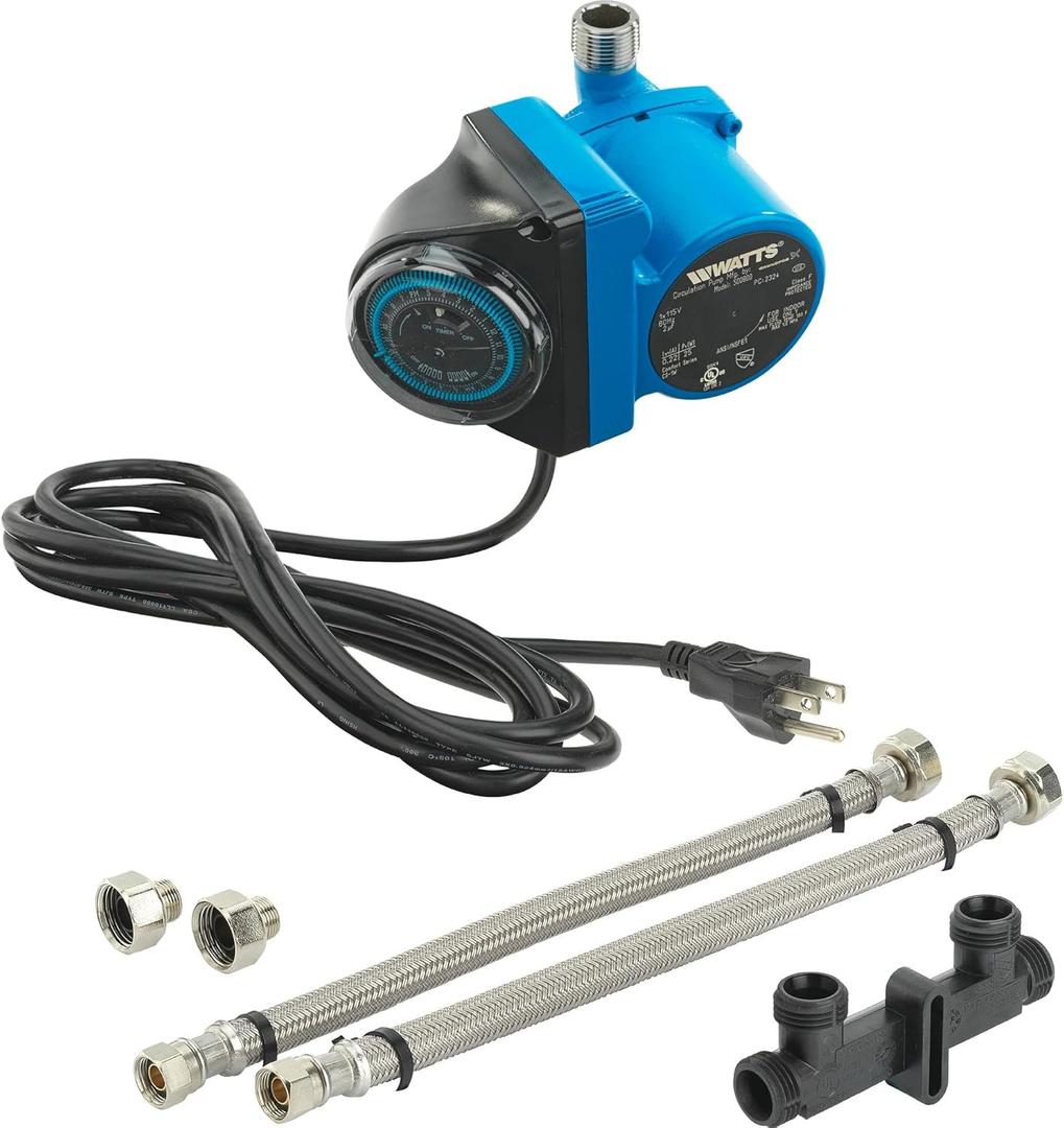 Watts Heat H2O Hot Water Recirculation System w/Programmable Timer, Instant Hot Water, , Pump, 2 Adapters, Sensor Valve, Mounting Screws, 2 Supply Lines, Easy DIY Install (0955805)