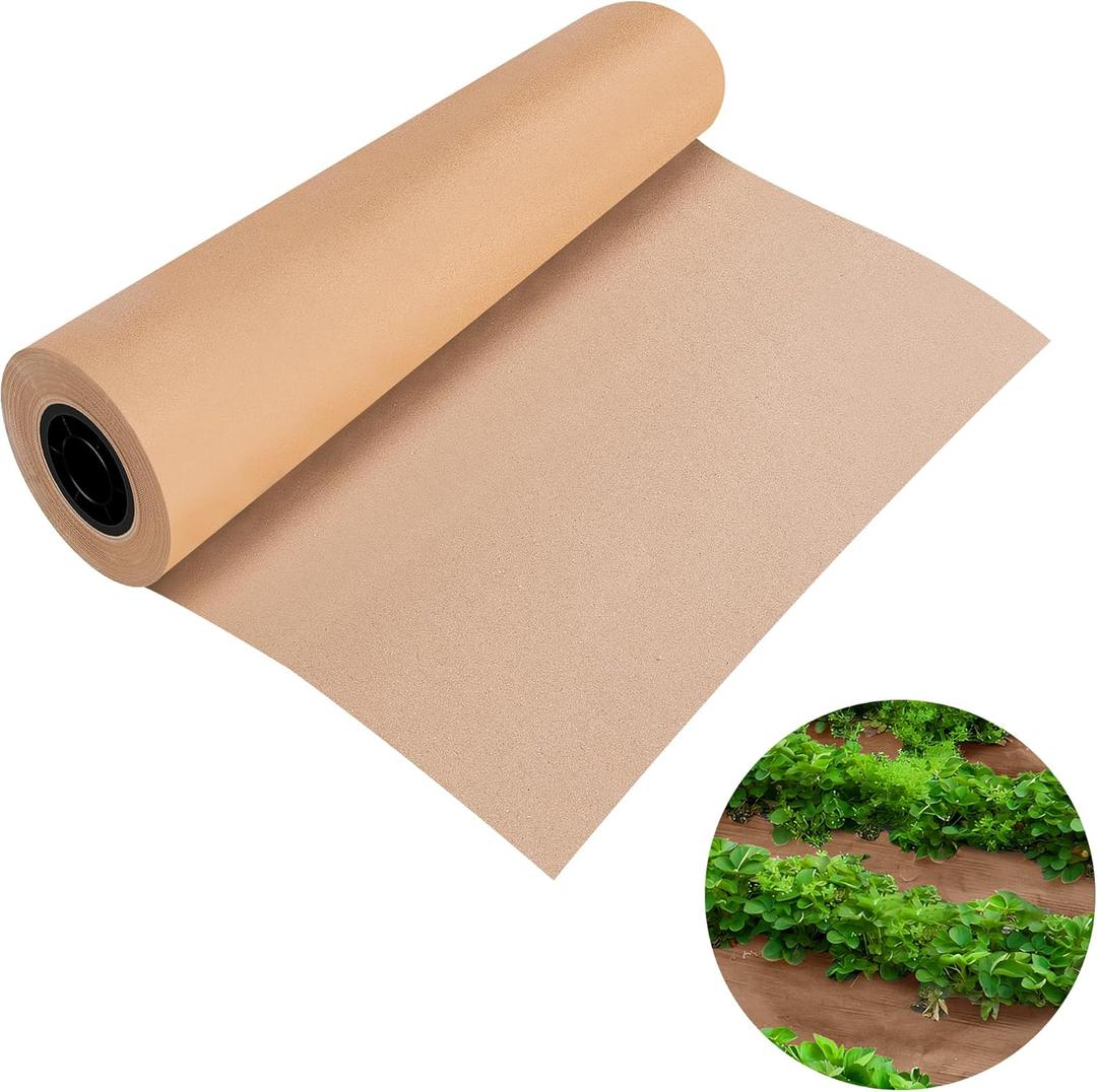 DECOHS 3 x 100 Ft Biodegradable Paper Weed Barrier- Heavy Duty Biodegradable Garden Bed Grass- Garden Paper Weed Control Barrier Weed Grass Blocker for Outdoor Garden Lawn