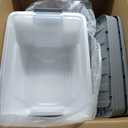 Amazon Basics Plastic Storage Containers with Secure Latching Lids, Stackable Organization Bins, Clear/Grey, 32 Quart, Set of 6