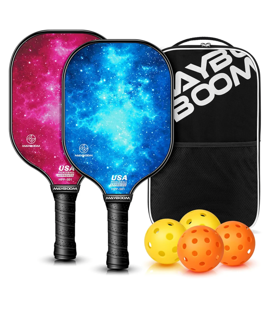 Mayboom Pickleball Paddles Set of 2 or 4, USAPA Approved Pickleball Set with 4 Pickleball Balls and Pickleball Bag, Fiberglass Pickle Ball Rackets 2 Pack for Beginner