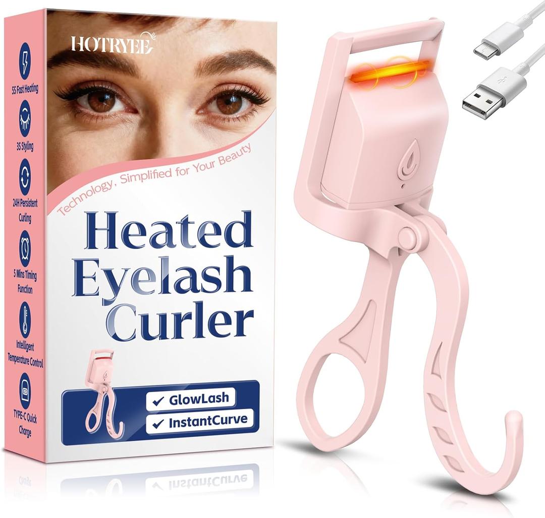 Heated Eyelash Curler, 5s Fast Heating Electric Eyelash Curler, Safe Anti-Burn Eyelash Curlers with Silicone Pad, Type-C Quick Charge, Intelligent Temp Control, 24H Long-Lasting Curls (Pink)