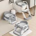 3-in-1 Toddler Potty Training Toilet Seat with Foldable Ladder  Adjustable Toddler Toilet Seat for Boys & Girls with Soft Cushion, Ergonomic Backrest, Non-Slip Pedal and Safety Grips (White & Gray)