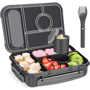 Bento Box Adult Lunch Box Kids,Lunch Containers for Adults/Kids/Toddler,5 Compartments Bento Lunch Box with Sauce Vontainers,Microwave & Dishwasher & Freezer Safe,BPA-Free (Dark Gray)
