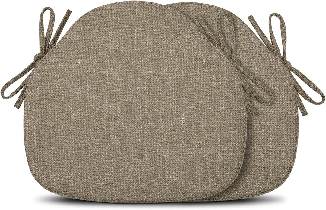 Kitchen Chair Cushions Set of 2, High-Resilience Foam Windsor Seat Pads, Dining Chair Cushions with Ties & Textured Cover, 2 Pack, 16.5 x 15.5 x 2, Light Brown