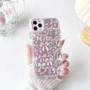 NITITOP Compatible with iPhone 11 Pro Max Case Mirror Cute Silk Ribbon Bow Knot Pattern for Girls Women Bowknot Ultra Slim with Bumper Protector Soft TPU Silver Protective Cover - Pink