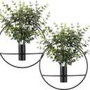 Pretty Jolly Wall Decor Metal Vase Decoration Holder, Mounted Artificial Flowers, Golden Fake Wheat 2 Pack, Art Artificial Greenery, Farmhouse, Boho (S 7.8inch (Black Ring), 08-greenery-eucalyptus)