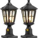 Dusk to Dawn Post Light Outdoor 2 Pack, 17''H Outdoor Lamp Post Light with Pier Mount Adapter,Waterproof IP65 Classic Die Cast Aluminum with Water Ripple Glass, Matte Black