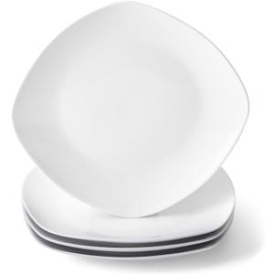 10" Square Dinner Plates Set of 4, White Ceramic Plates for Dinner, Salad, Appetizer & Dessert, Microwave, Dishwasher Safe Dinnerware for Kitchen, Perfect for Party Wedding Birthday & Christmas Dishes