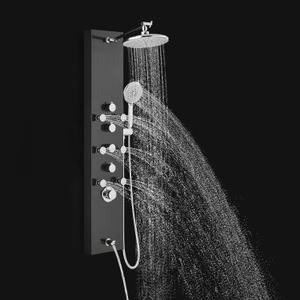 ROVOGO Shower Panel Tower System - Use 4 Functions Simultaneously: Rain Shower, Handheld, Body Jets and Tub Spout, 304 Stainless Steel Shower Column, Black