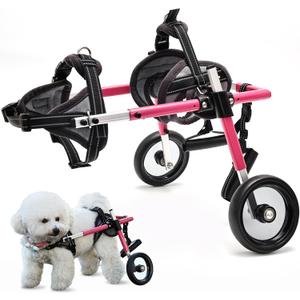 Wheelchair for Dogs, Pet Baby Adjustable Dog Wheelchair for Back Legs with Dog Leash, Lightweight Doggie/Doggy Carts with Wheels for Small Pets Hind Limbs, Disabled Hind Legs Walking Stable, Pink, XS