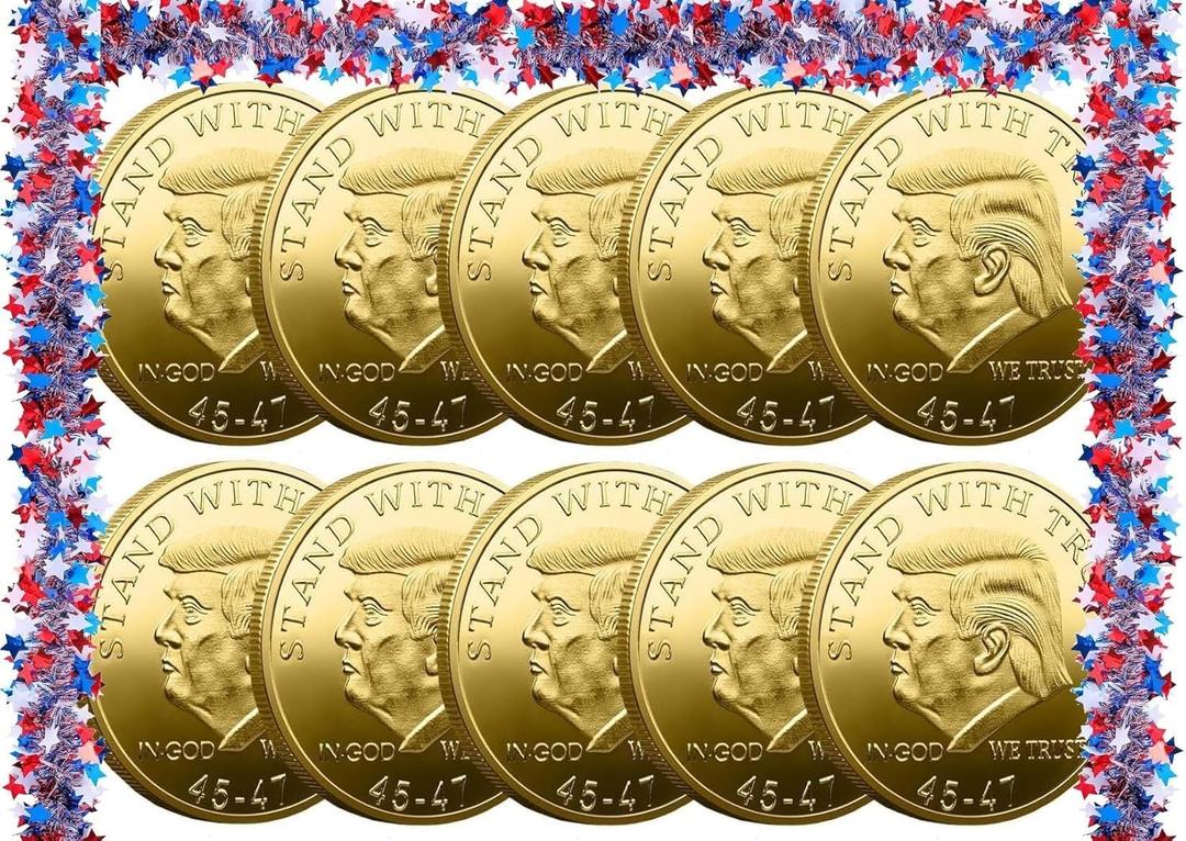 10 Pack President Coin 2025 Coin Collectors - 45-47 President Coin - Protective Case Included, Commemorative Coins, Gold Plated Coin, Collectible Gift(Gold)