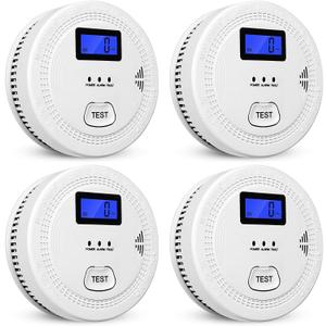 4-Pack,Smoke and Carbon Monoxide Detector,2 in 1 CO & Smoke Alarm,Carbon Monoxide Detectors,Smoke Detector,85dB in Alarm,LCD Screen,Easy to Install