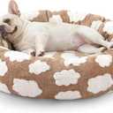 JOEJOY Donut Small Dog Bed, Round Cat Beds for Indoor Cats with Removable Washable Cover, Orthopedic Cute Puppy Kitten Pet Bed with Jacquard Shaggy Plush & Non Skid Bottom, Black